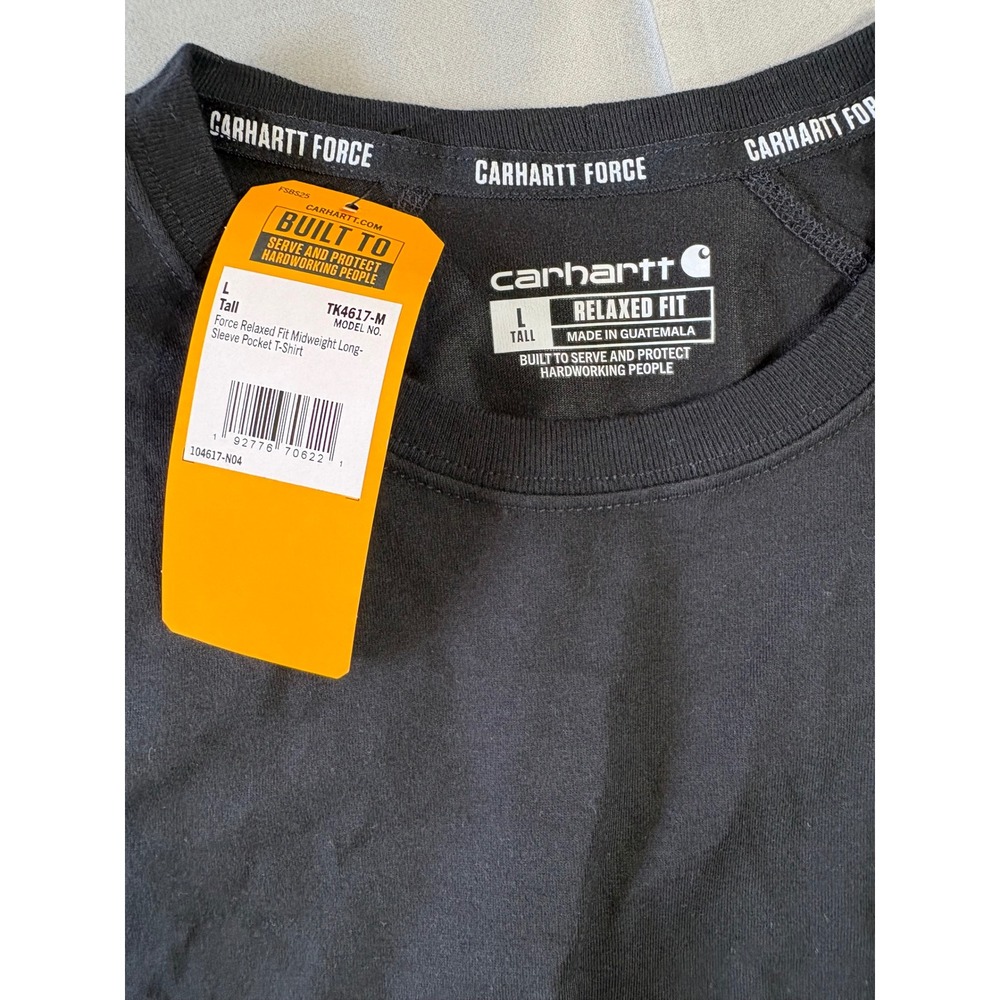 Carhartt Force Relaxed Fit Midweight Long Sleeve Pocket T-Shirt Black L Tall NEW - Picture 3 of 7